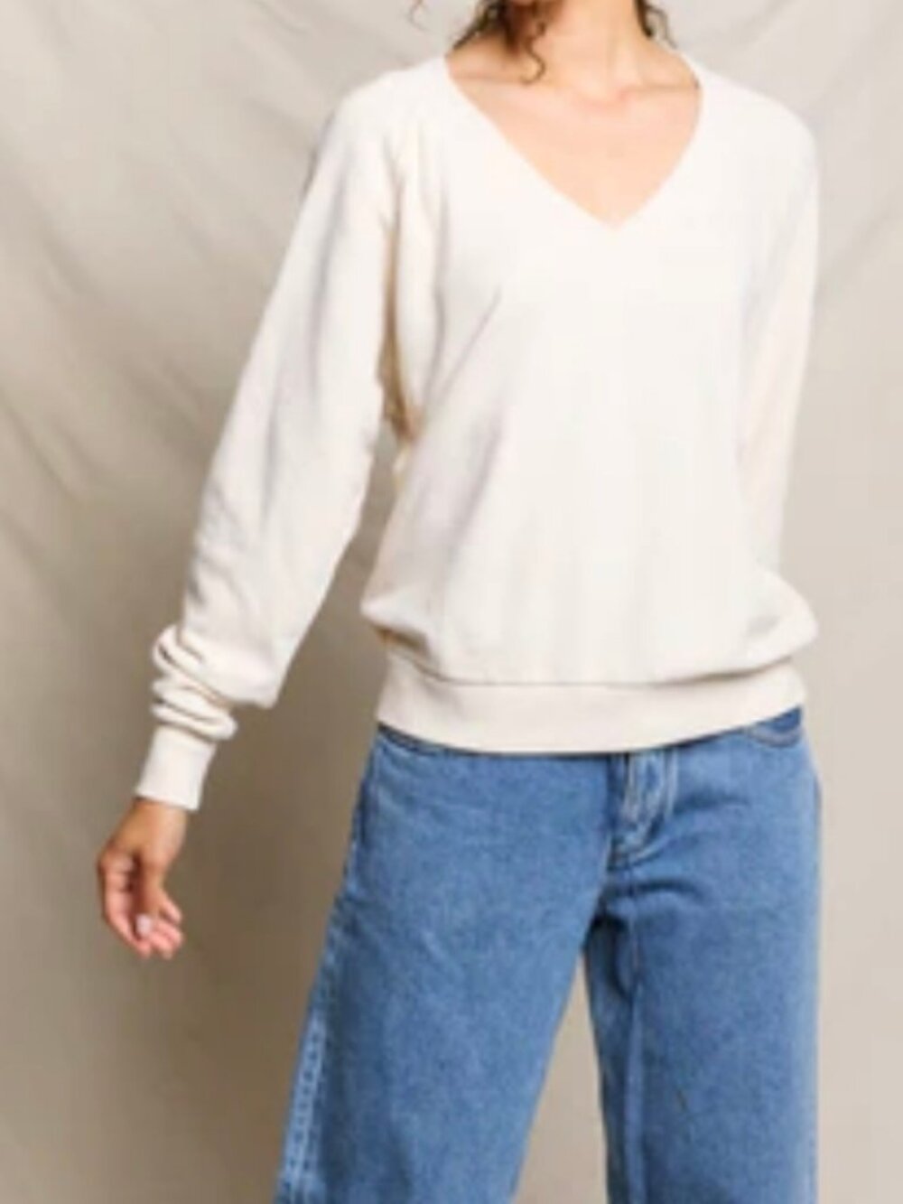 Perfectwhitetee Sinead French Terry V Neck Sweatshirt in Sugar